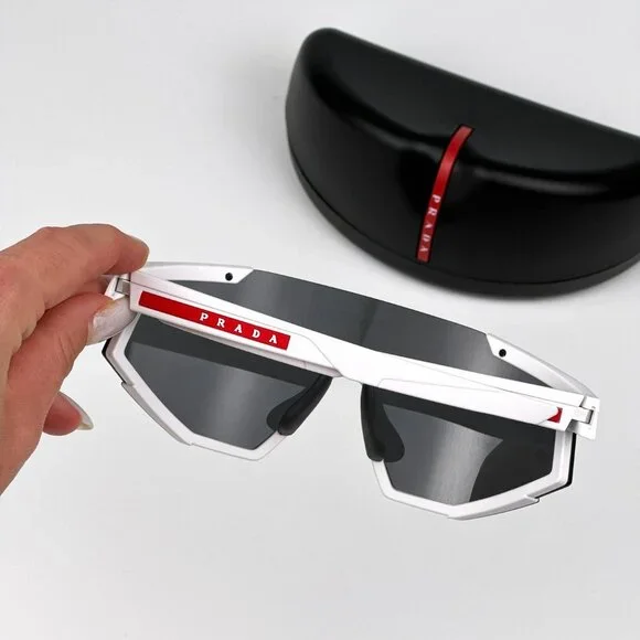Prada PS04WSF TWK06F Sunglasses White Rubber Dark Grey Rectangle Unisex